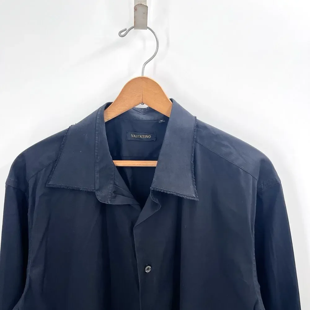 Valentino Black Long Sleeve Button Down Down Dress Shirt Mens Size 43 / 17 - Picture 2 of 8
